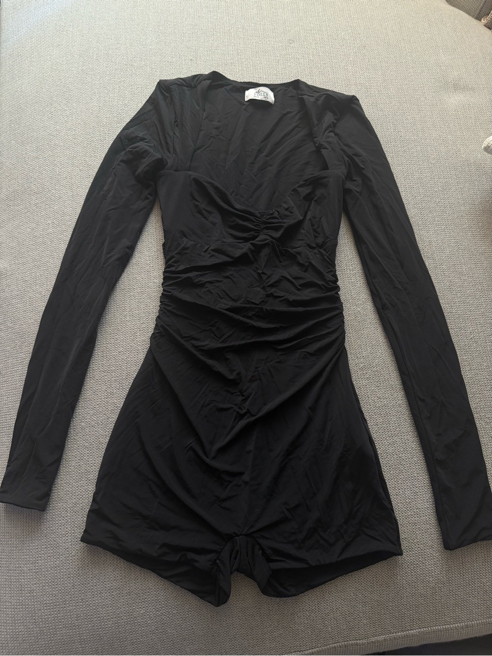 Oh Polly Black Long-Sleeve Ruched Mini Dress